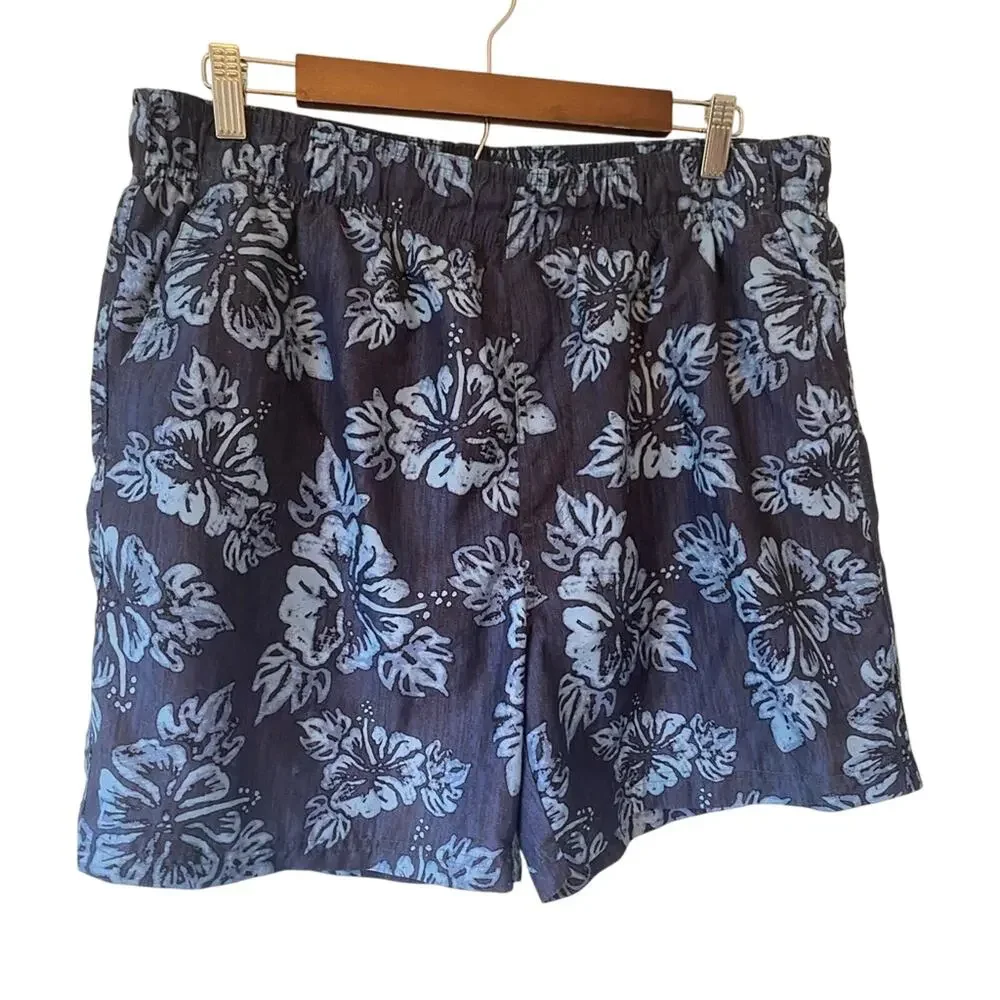 OP Men's Medium Board Shorts Blue Floral Swim Trunks Beach Vacation Travel Lined